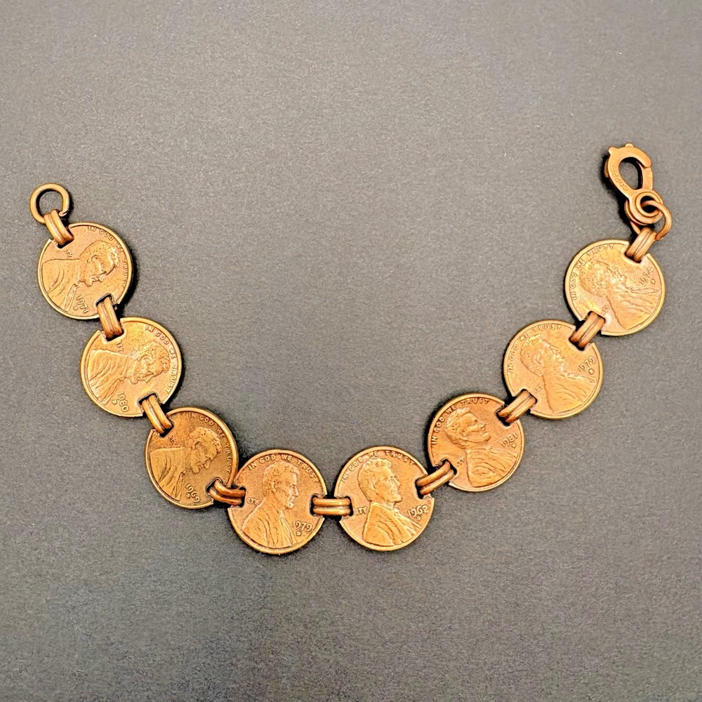 Vintage Copper Penny Link Bracelet 1962 - 1981 Years 7.75''